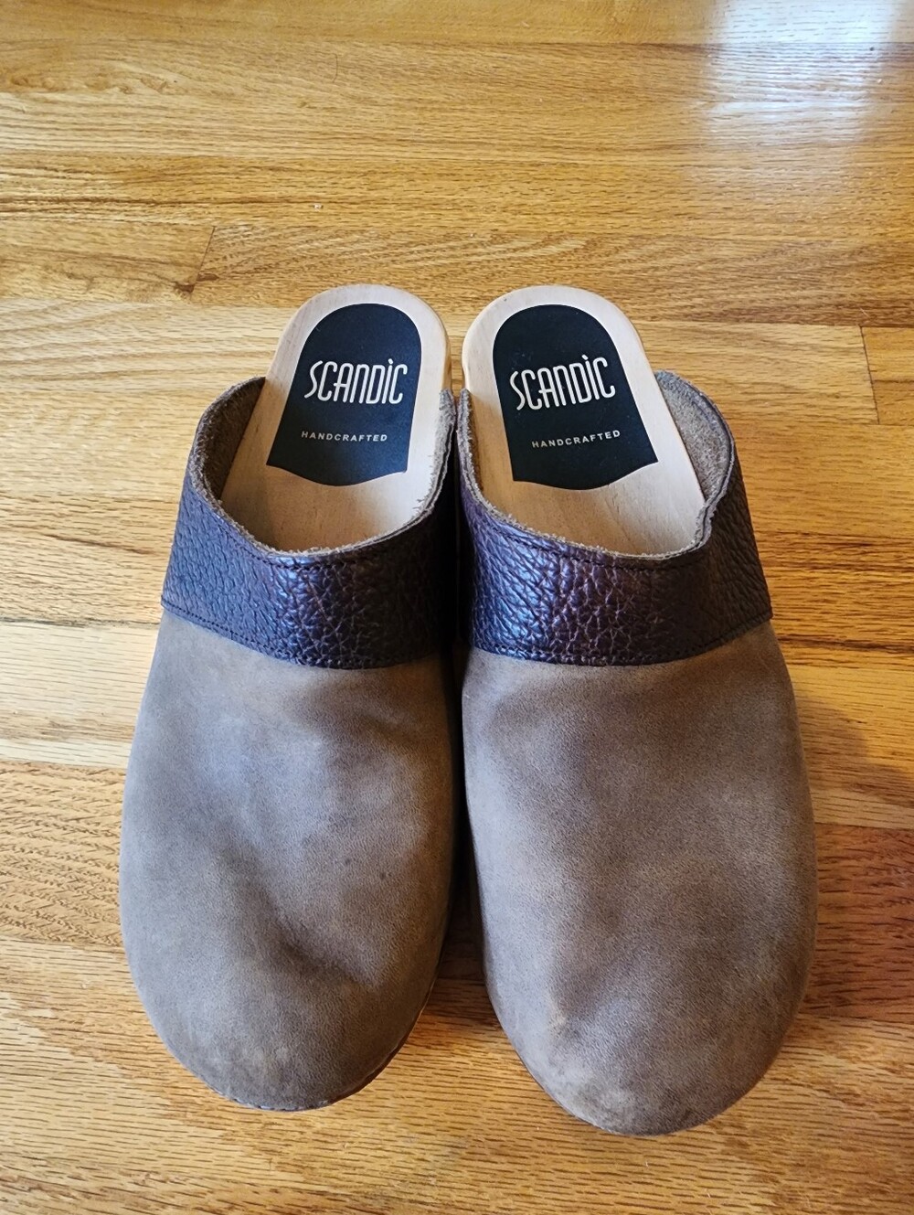 Scandic Leather Slip On Clogs Size 43 Brown Classic Wooden Sole